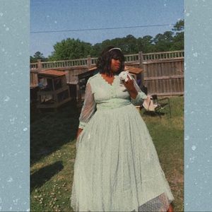 XL Green full length lace dress cottagecore tea party